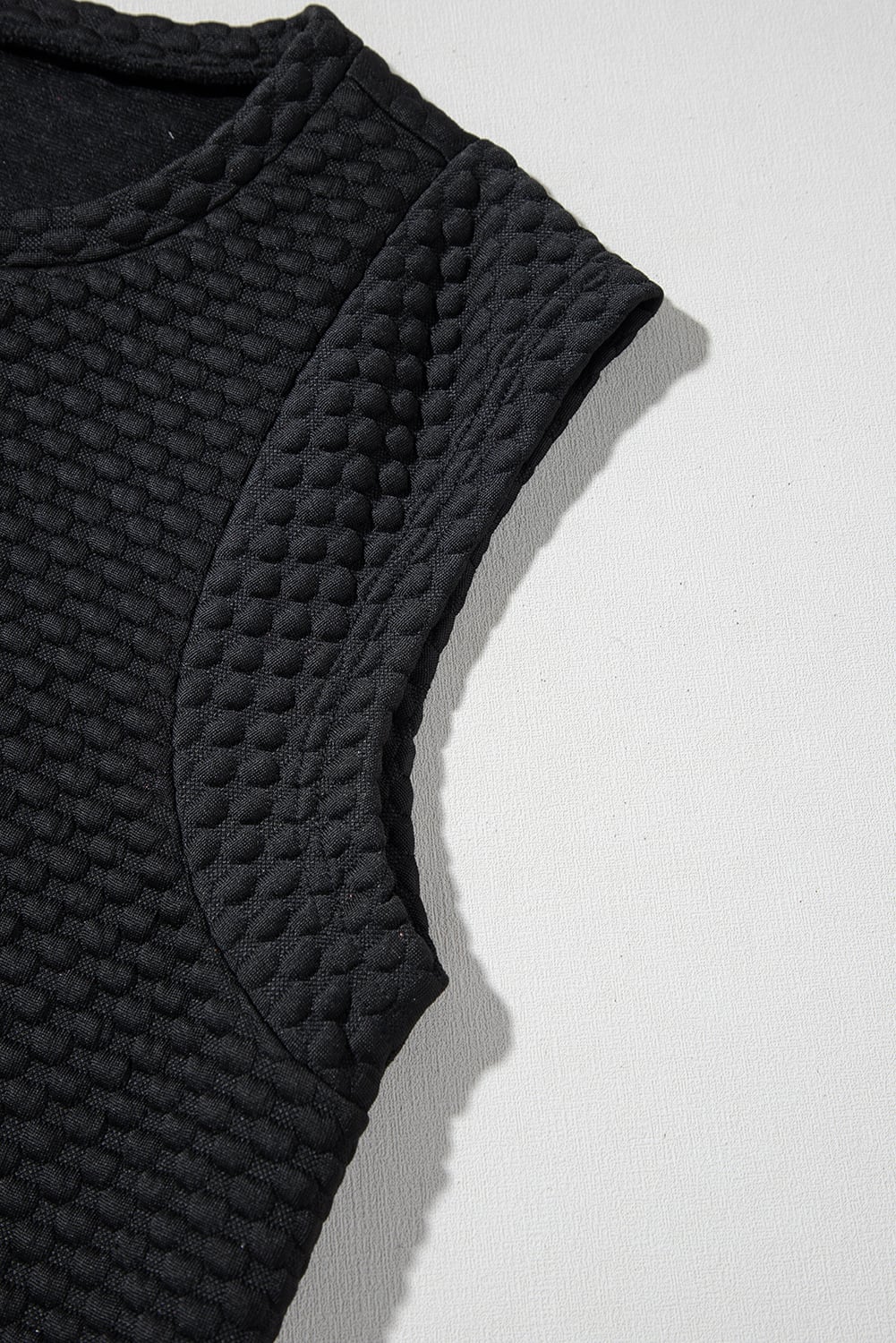 Black Textured Cap Sleeve T-shirt Shift Mini Dress