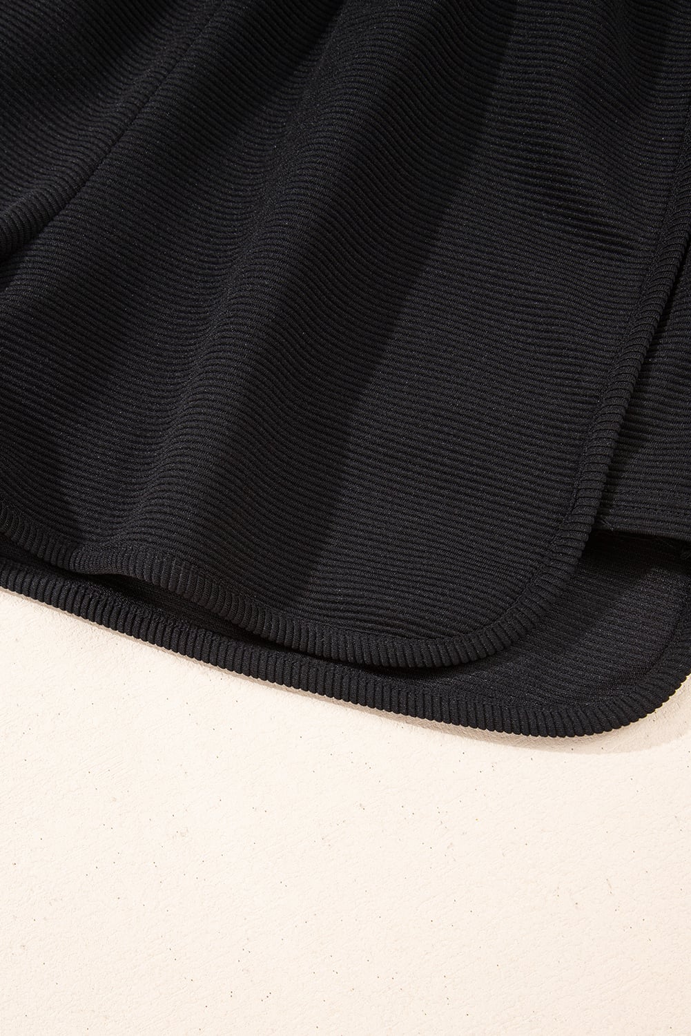 Black Textured Half Zip Kangaroo Pocket Top Drawstring Shorts Set