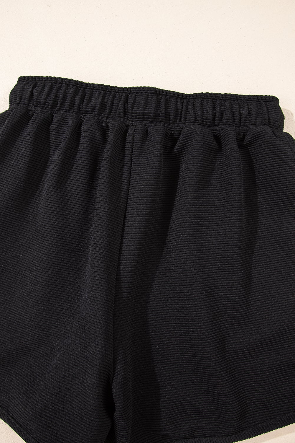 Black Textured Half Zip Kangaroo Pocket Top Drawstring Shorts Set