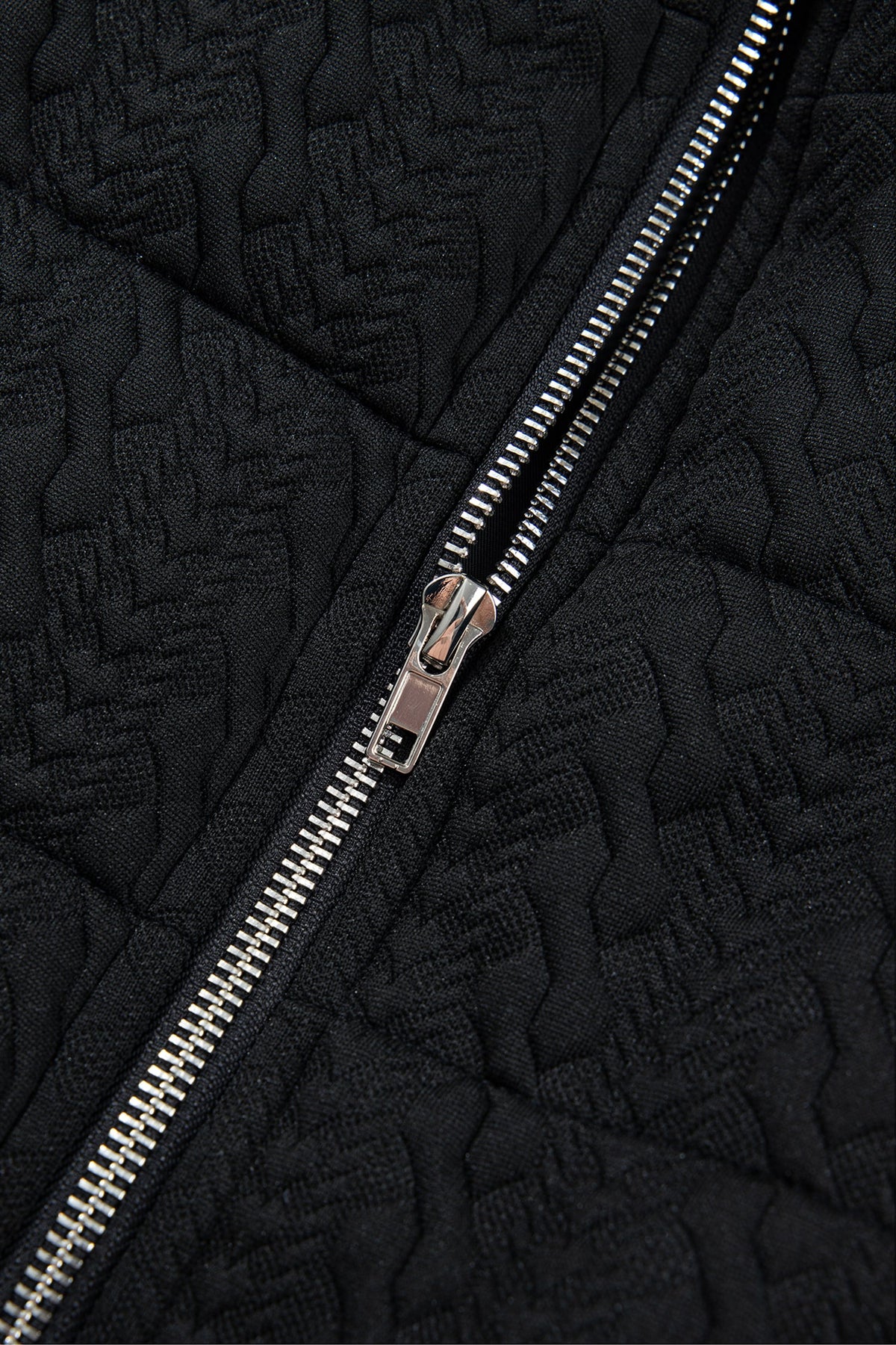 Black Textured Quilted Stand Neck Zipper Winter Vest