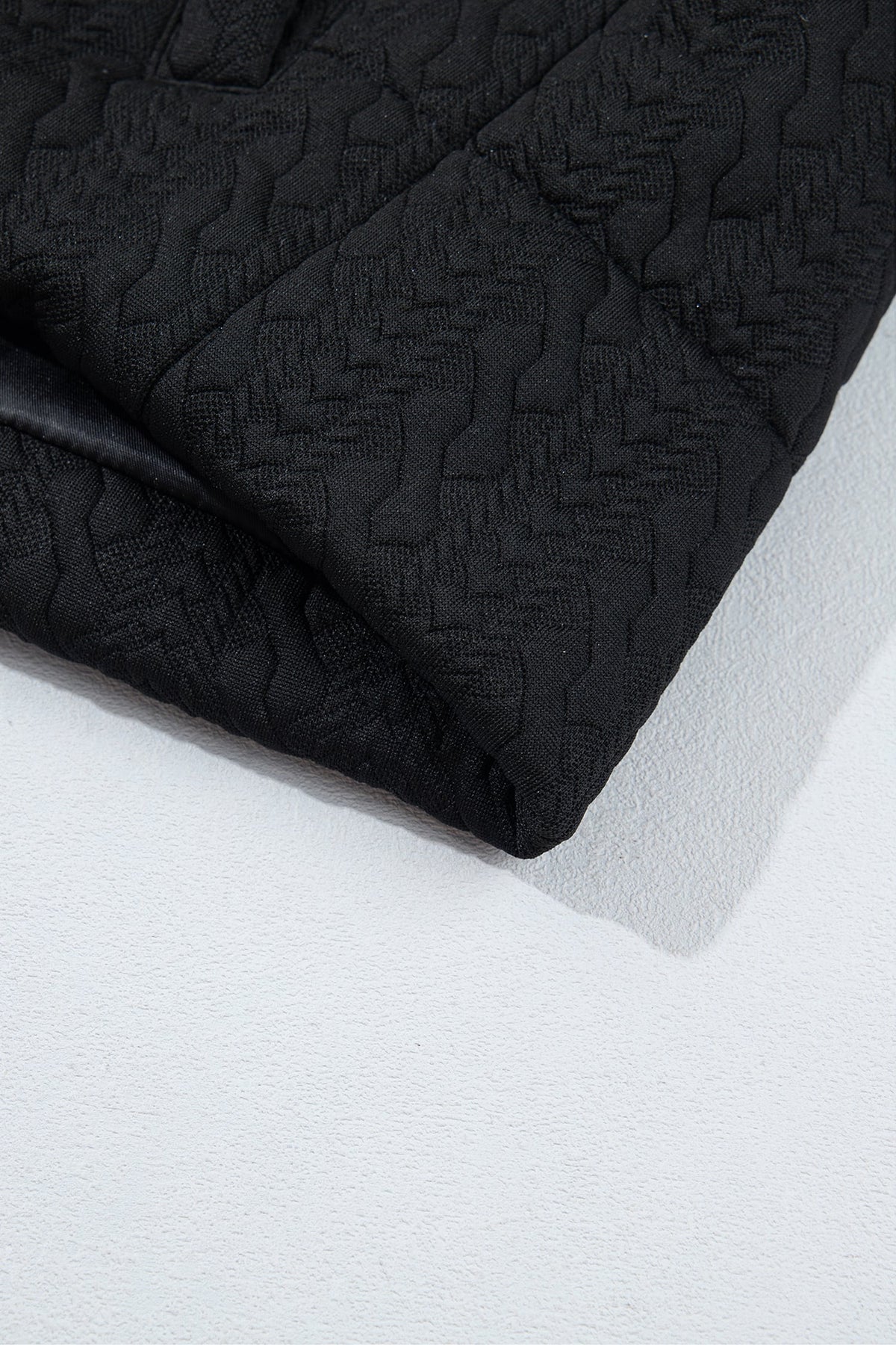 Black Textured Quilted Stand Neck Zipper Winter Vest