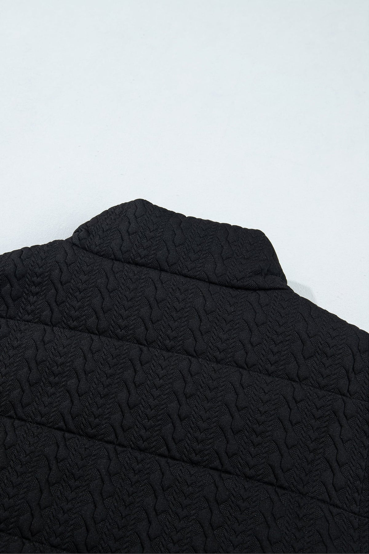 Black Textured Quilted Stand Neck Zipper Winter Vest