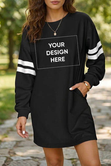 Black Varsity Contrast Banded Sleeve Shift Sweatshirt Dress