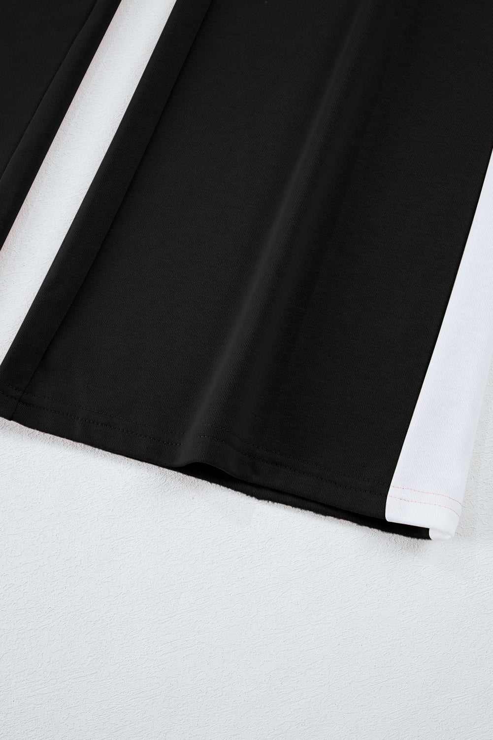 Black Varsity Stripe Patchwork Puff Sleeve Pullover Drawstring Wide Leg Pant Set