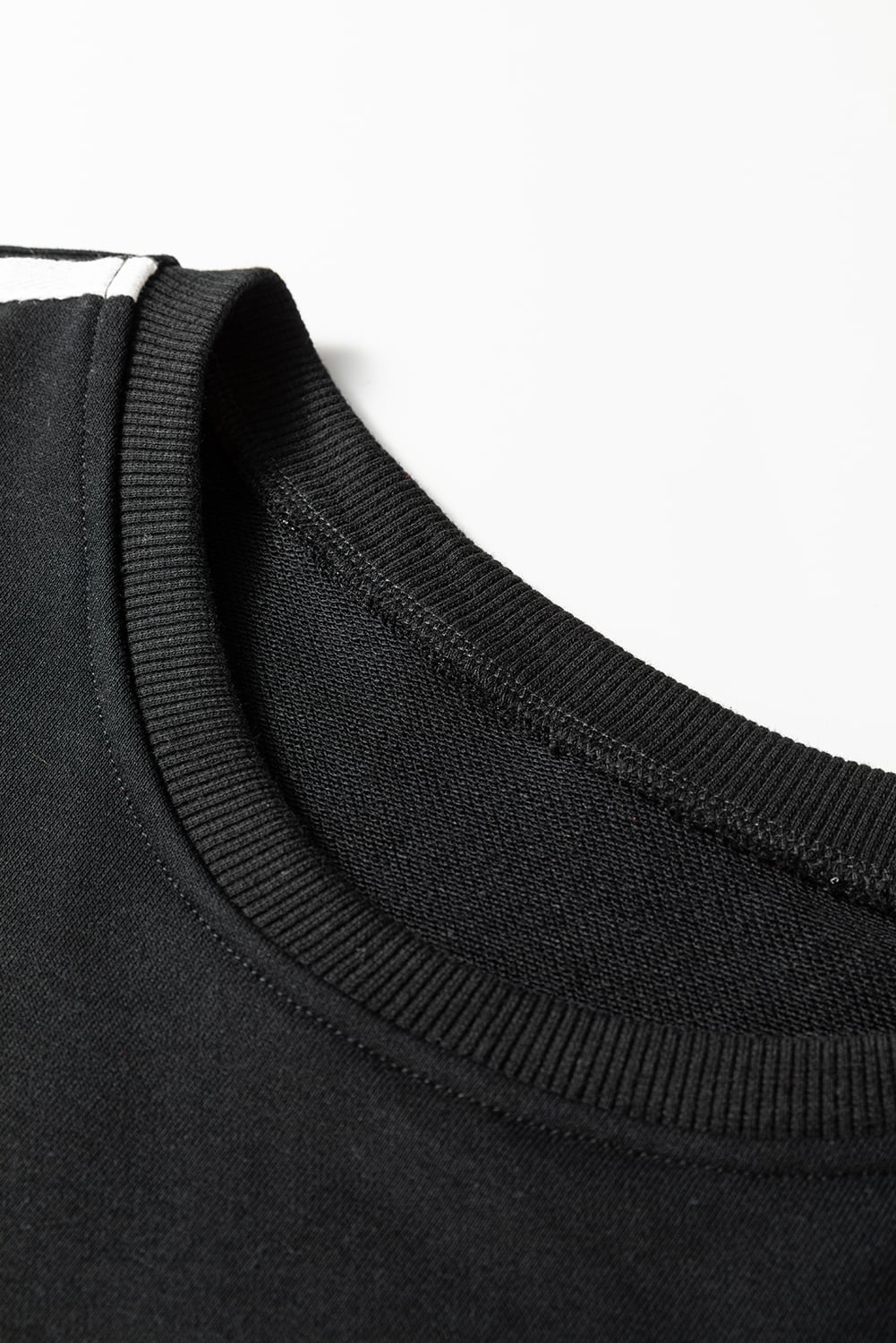 Black Varsity Striped Detail Crewneck Pullover Elastic Sweatpants 2pcs Outfit