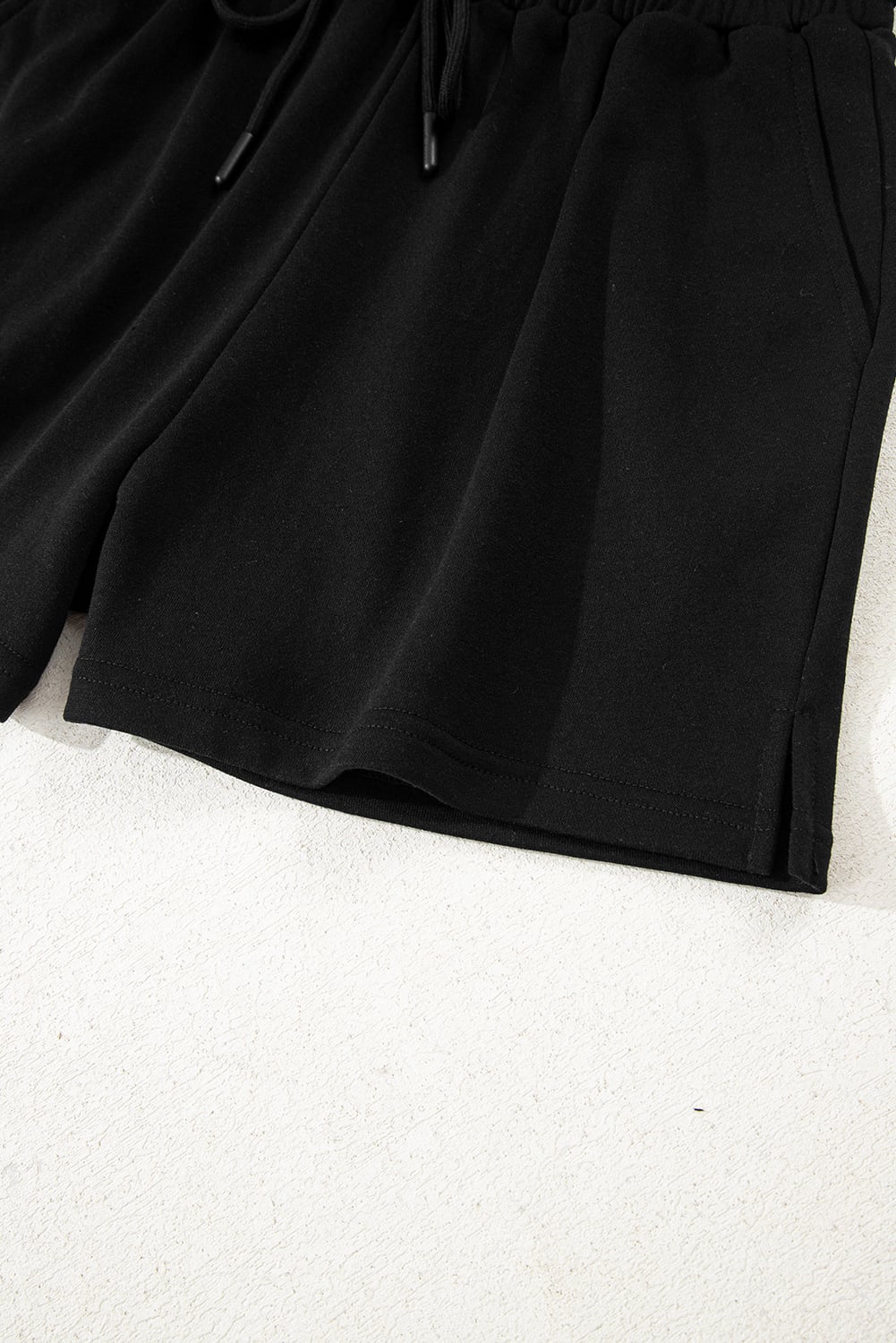 Black Varsity Striped Sleeve Drop Shoulder Sweatshirt and Short Set