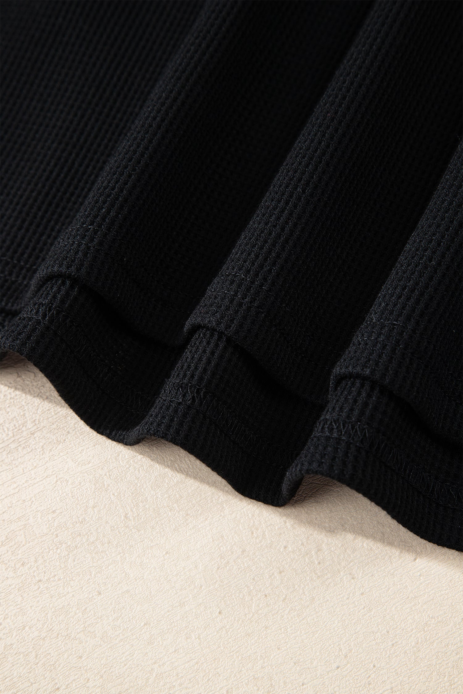 Black Waffle Knit Denim Contrast Trim Patchwork Button Polo Tee Dress