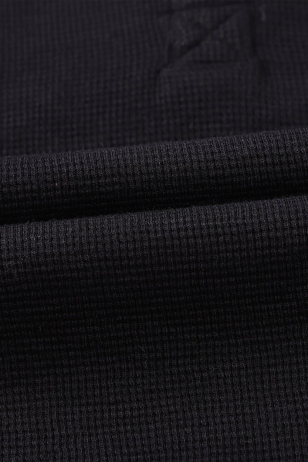 Black Waffle Knit Henley Top