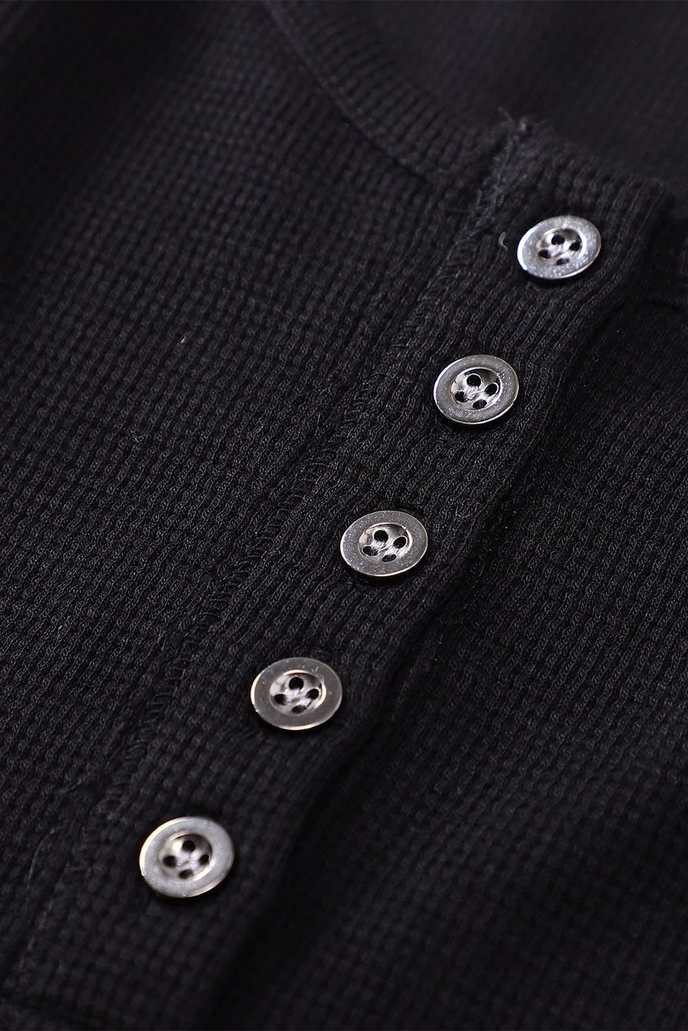 Black Waffle Knit Henley Top