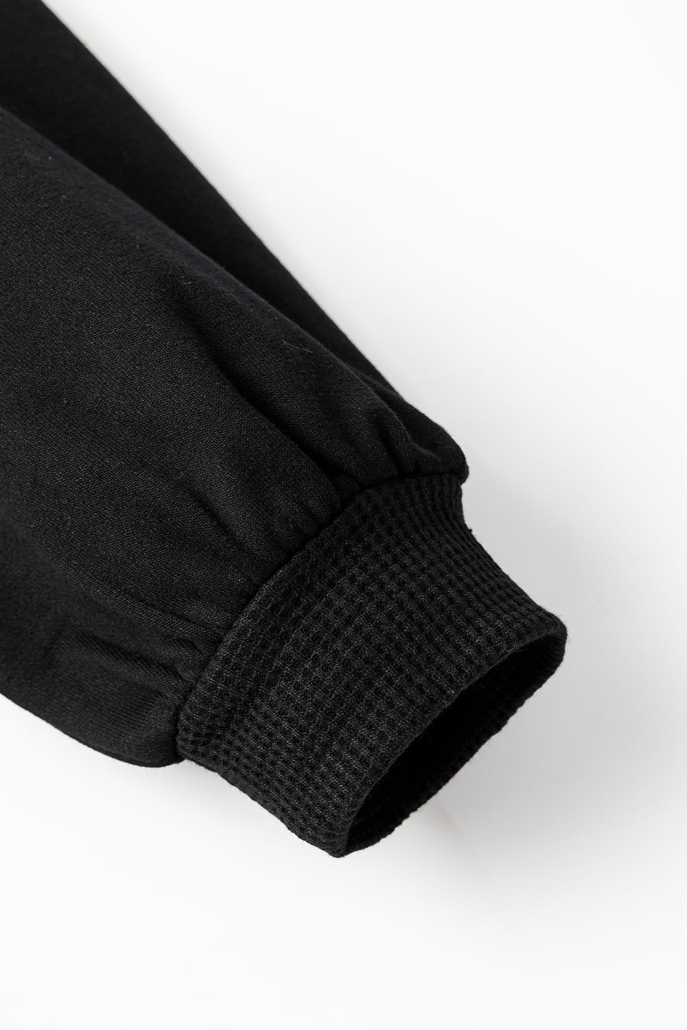 Black Waffle Knit Patchwork Exposed Seam Loose Shacket