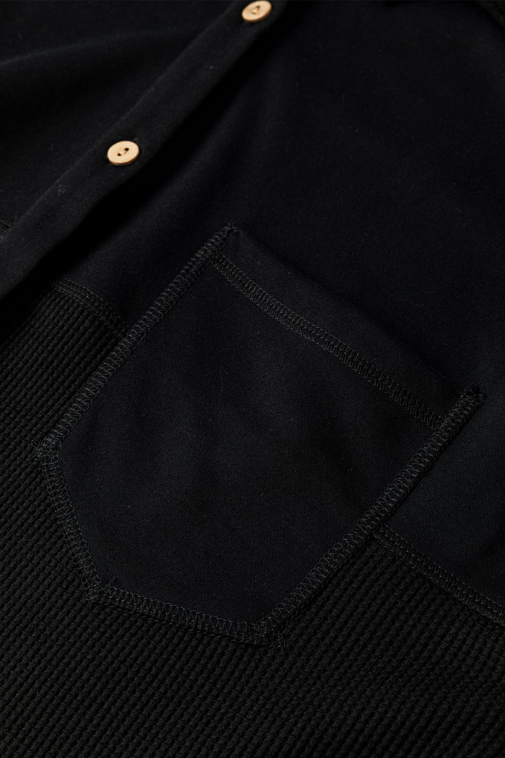 Black Waffle Knit Patchwork Exposed Seam Loose Shacket