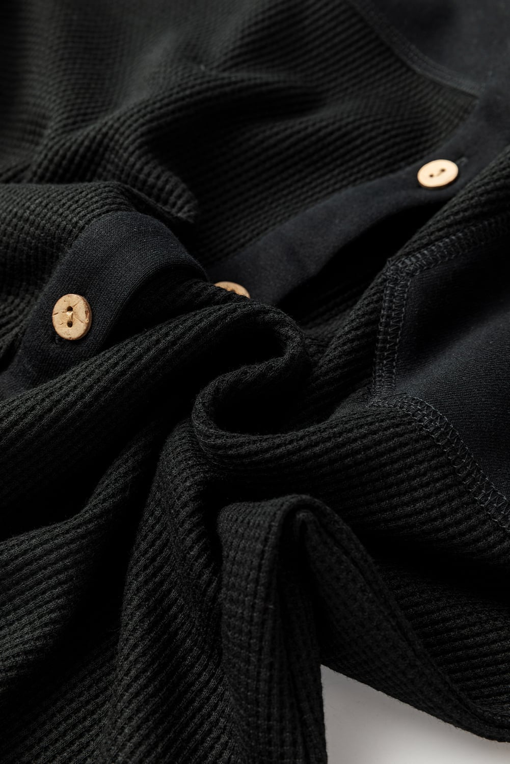 Black Waffle Knit Patchwork Exposed Seam Loose Shacket