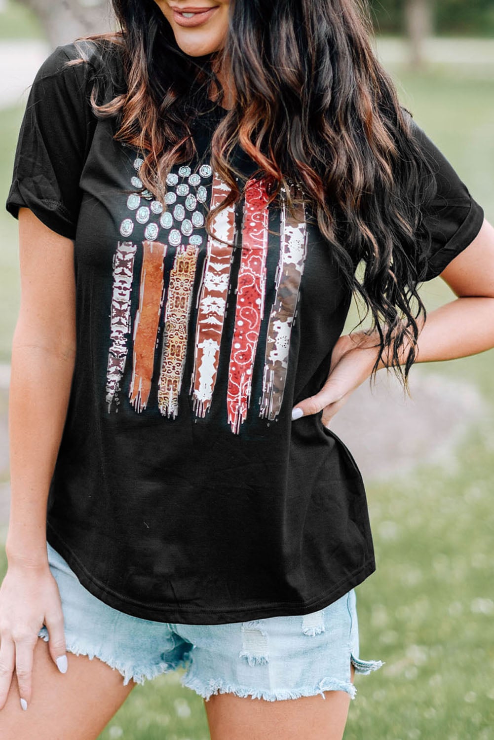 Black Western American Flag Graphic Tee