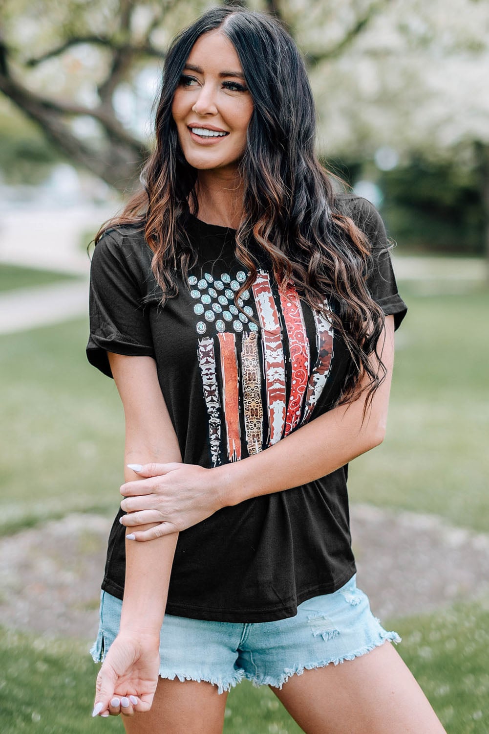 Black Western American Flag Graphic Tee