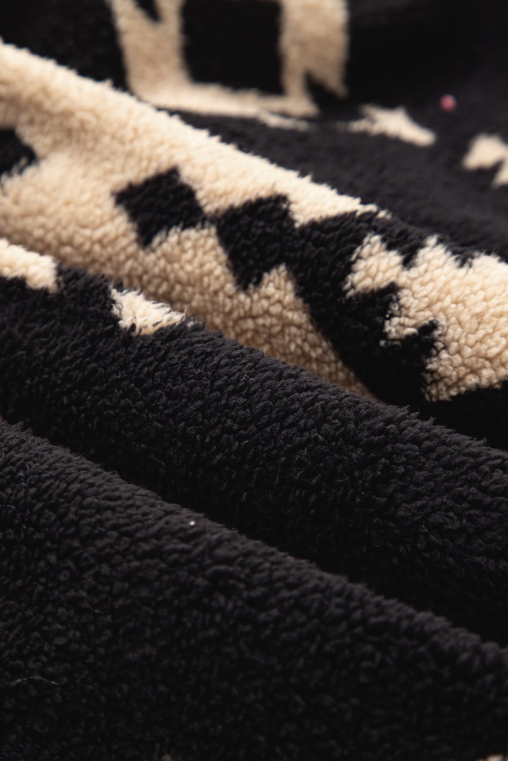 Black Western Aztec Half Placket Plush Sweatshirt