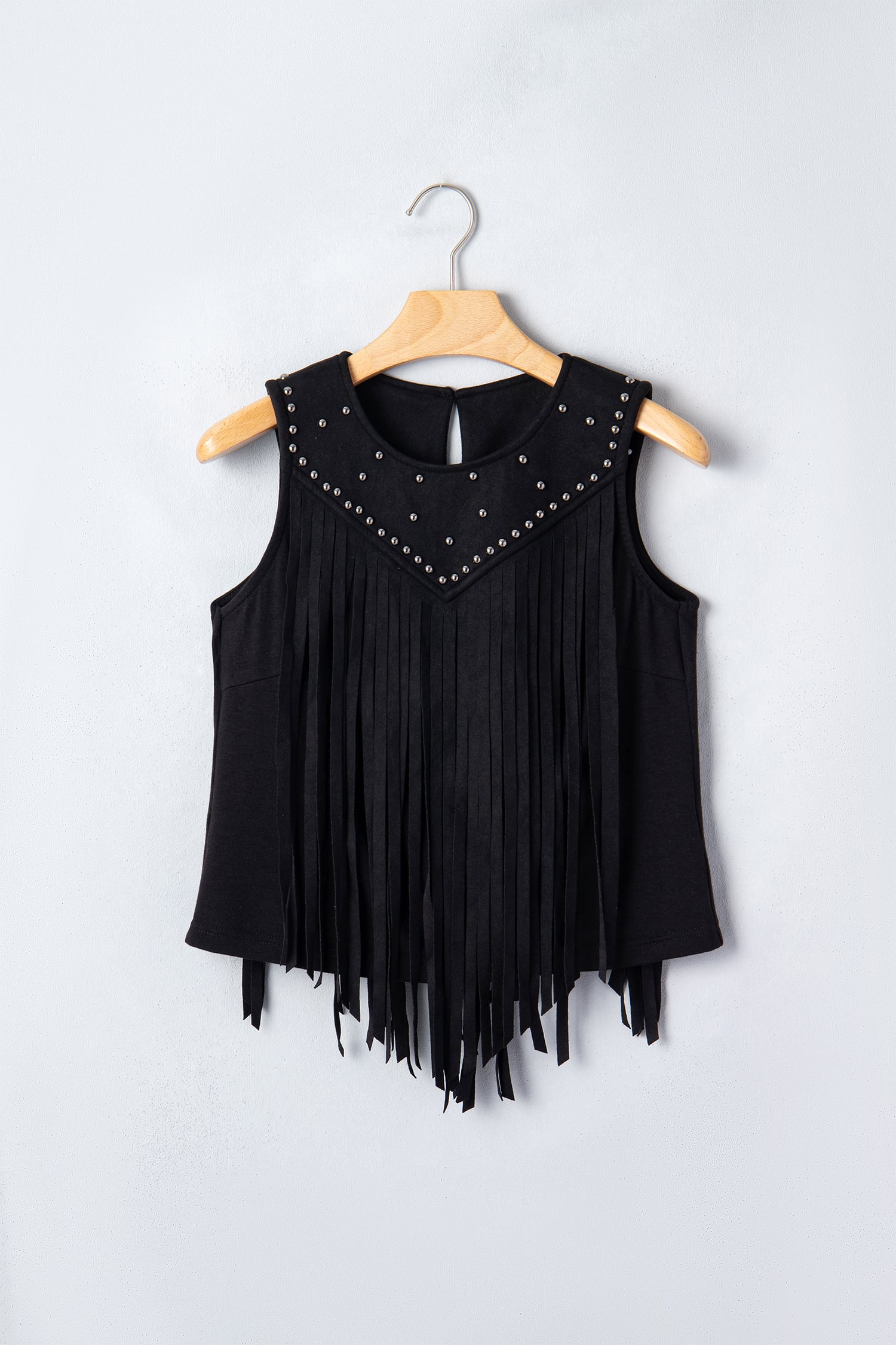 Black Western Fringe Rivet Paneling Bust Sleeveless Top
