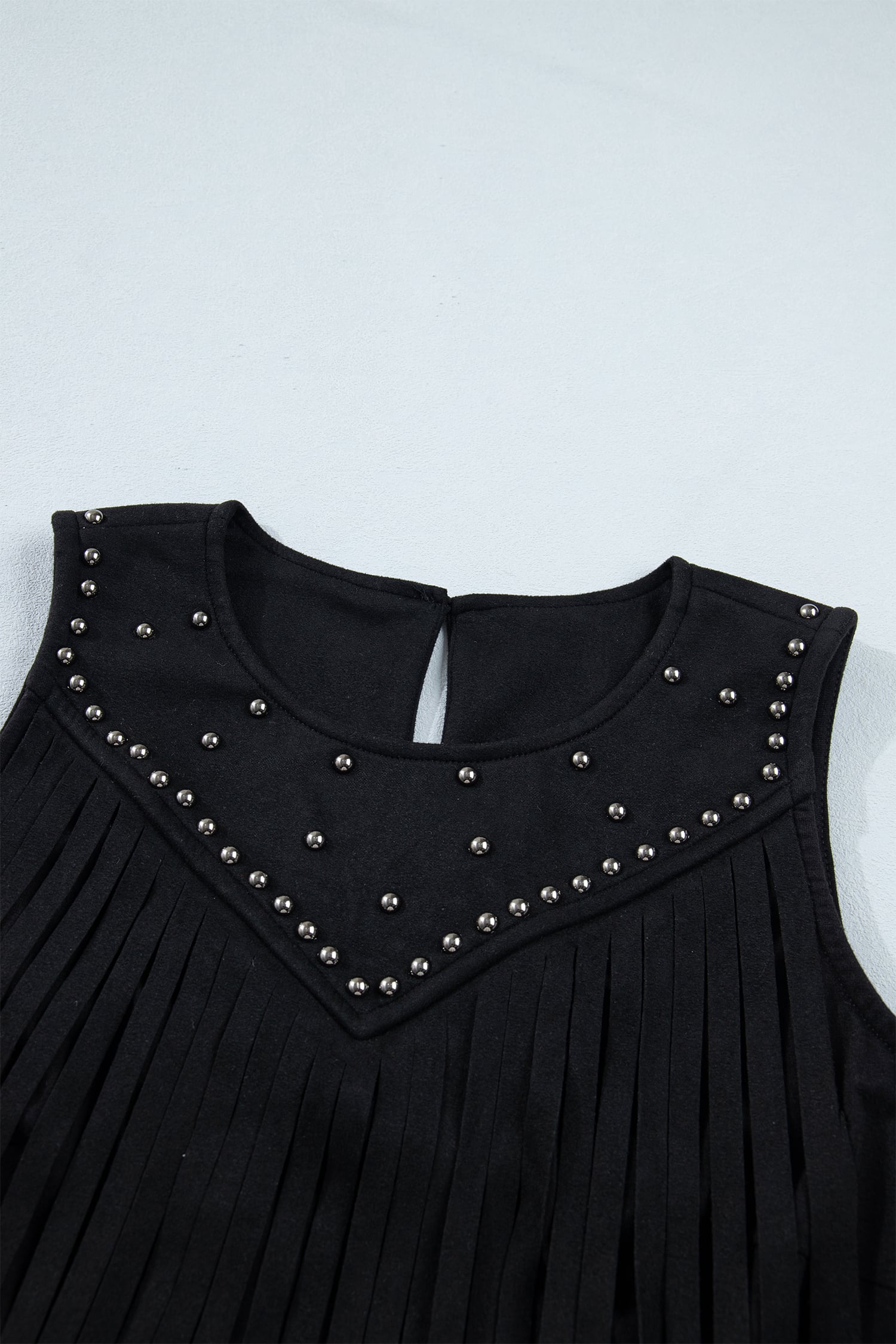 Black Western Fringe Rivet Paneling Bust Sleeveless Top