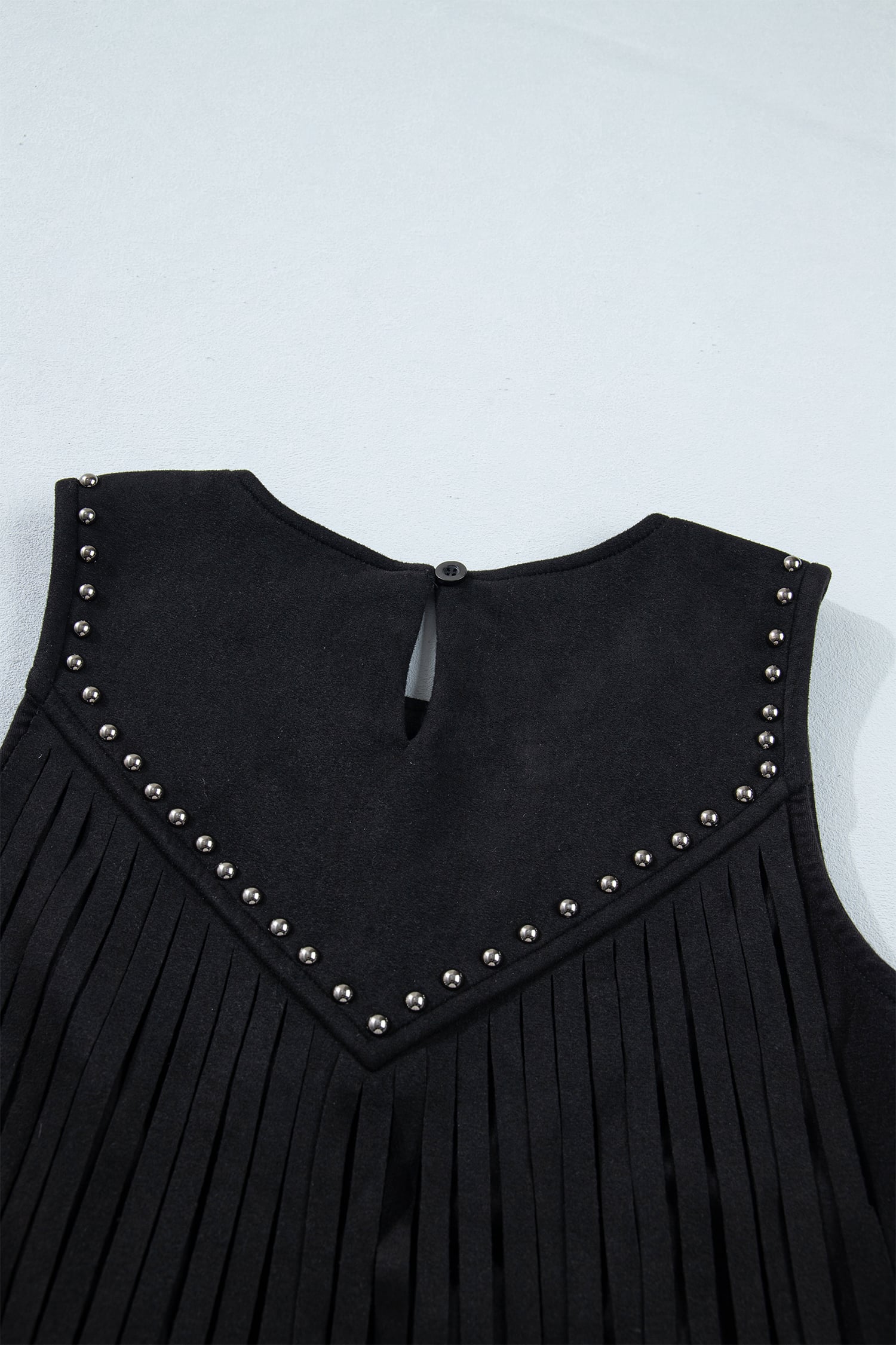 Black Western Fringe Rivet Paneling Bust Sleeveless Top