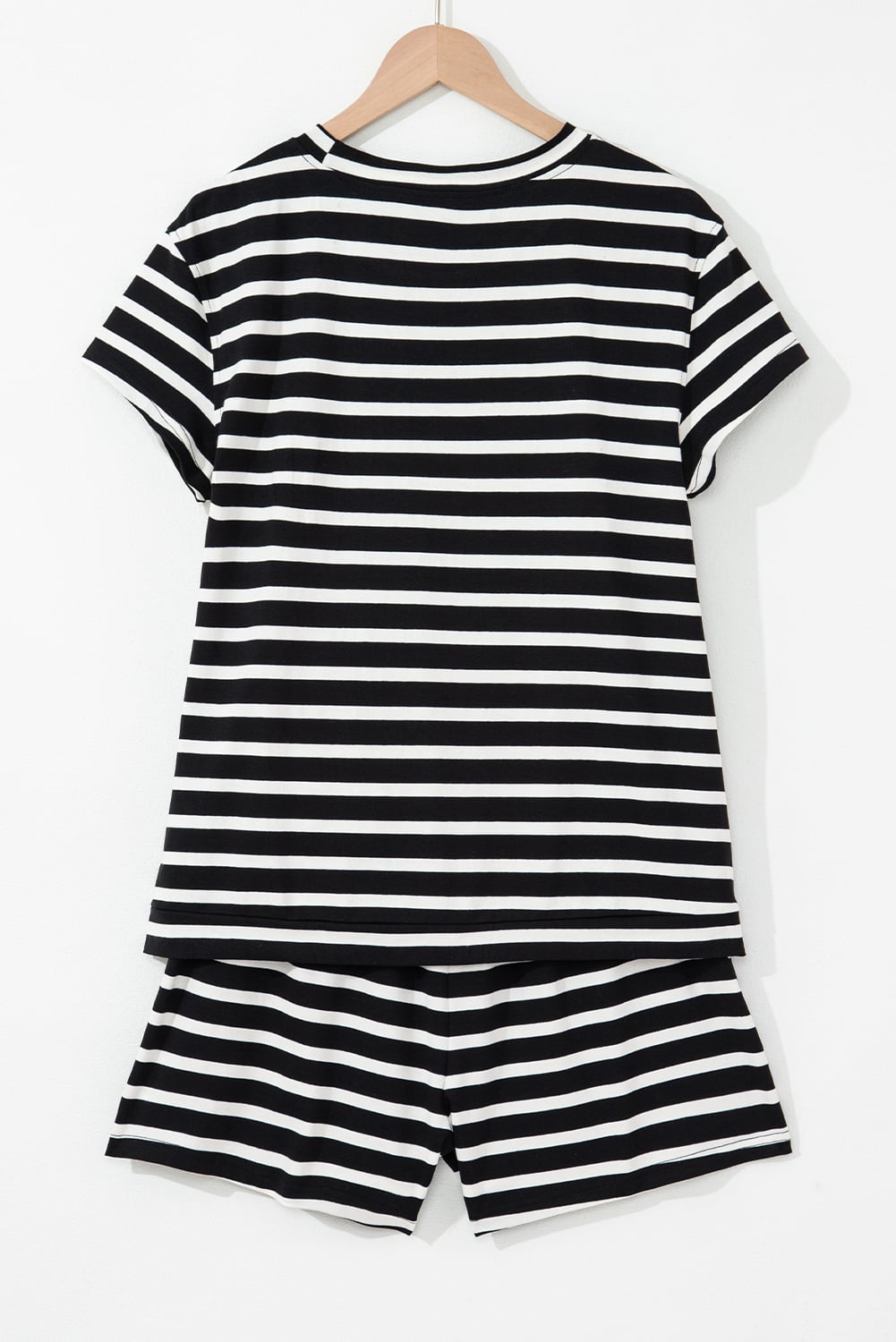 Black White Striped Short Sleeve Top and Shorts Set