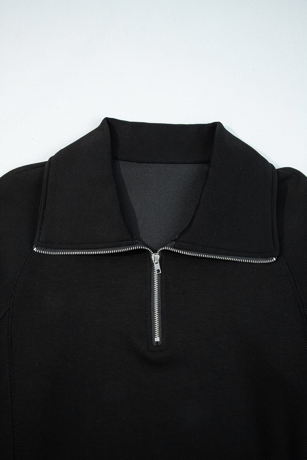 Black Zip Collar Long Sleeve Top Drawstring Pants Set