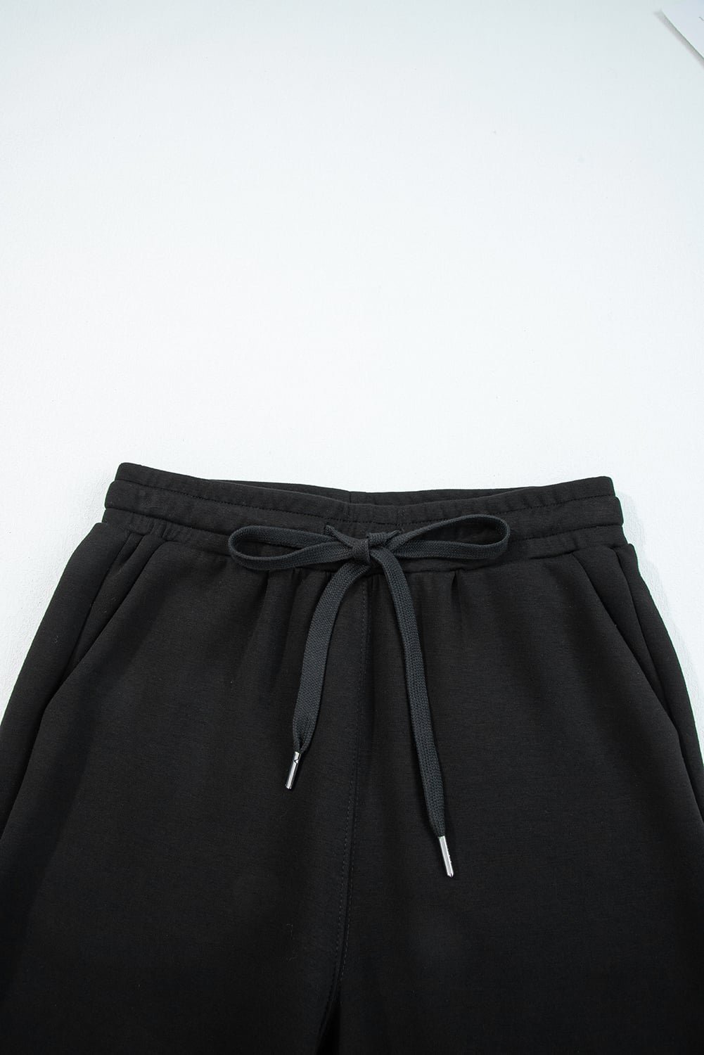 Black Zip Collar Long Sleeve Top Drawstring Pants Set