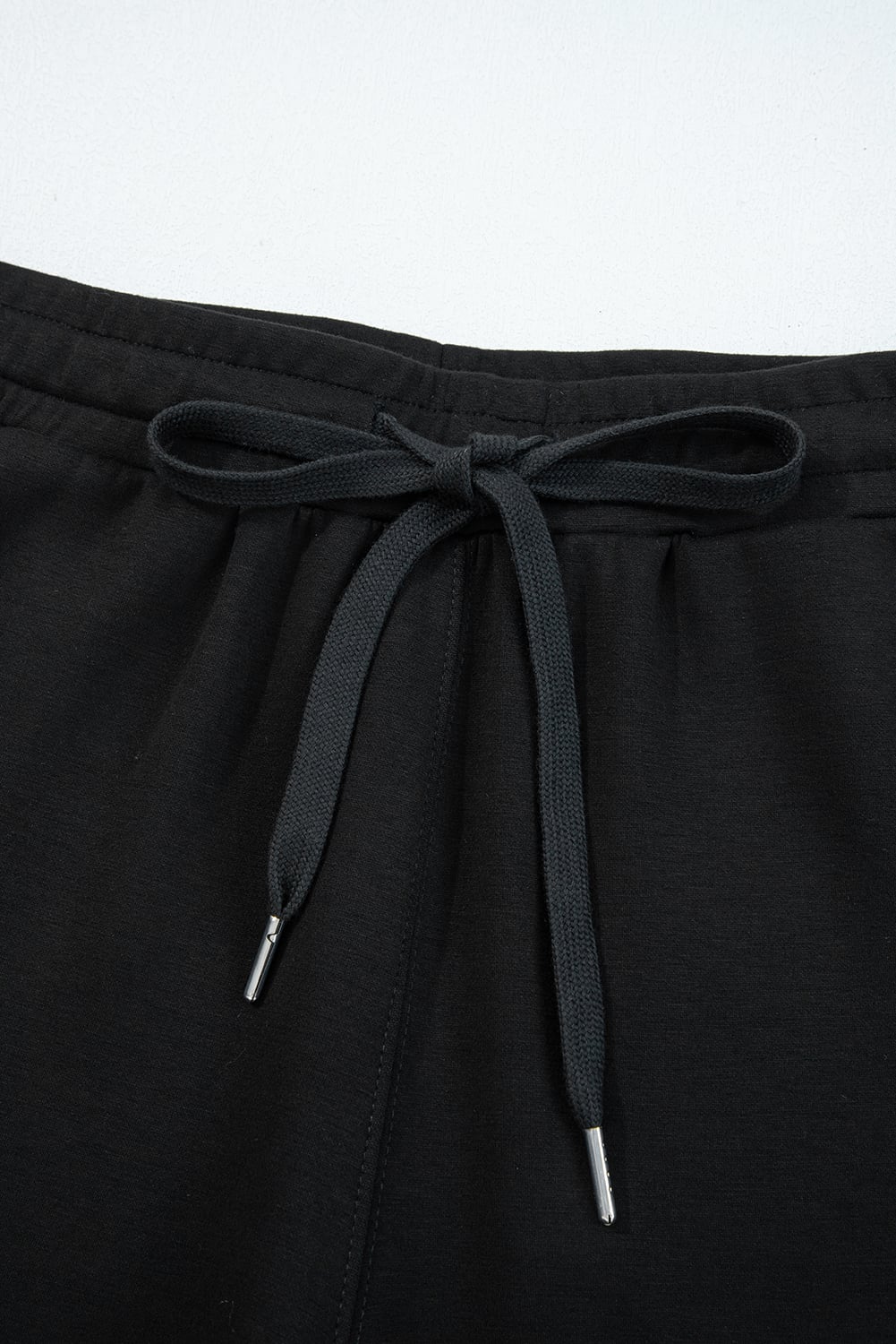 Black Zip Collar Long Sleeve Top Drawstring Pants Set