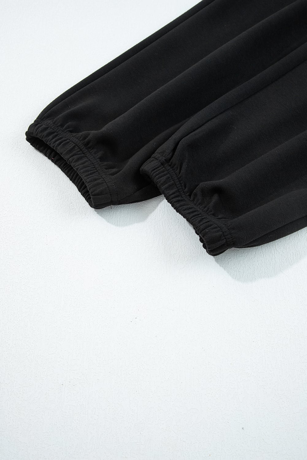Black Zip Collar Long Sleeve Top Drawstring Pants Set