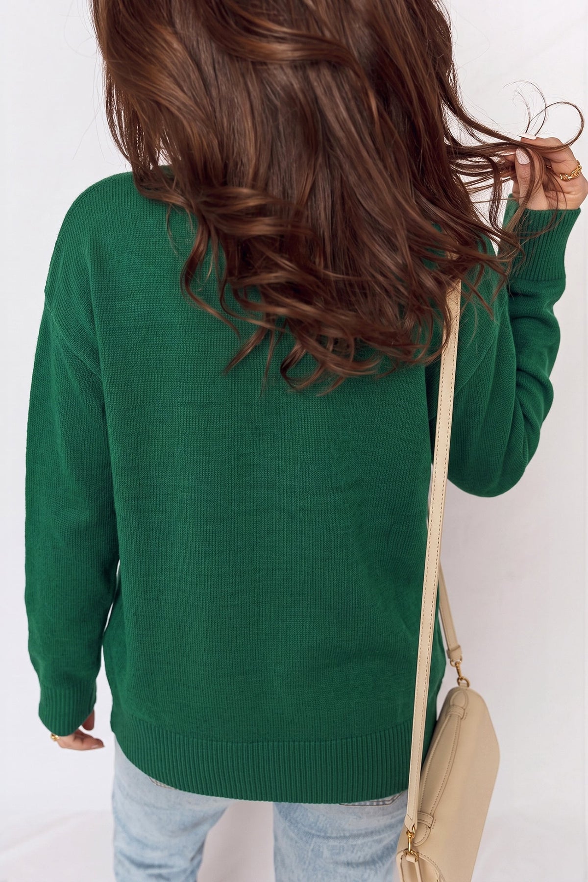 Blackish Green Abstract Dog Embroidery Christmas Fashion Round Neck Sweater