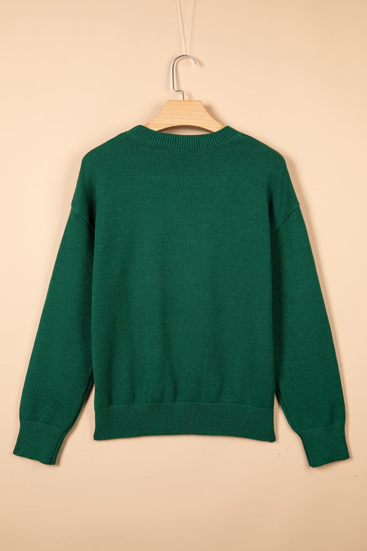 Blackish Green Abstract Dog Embroidery Christmas Fashion Round Neck Sweater