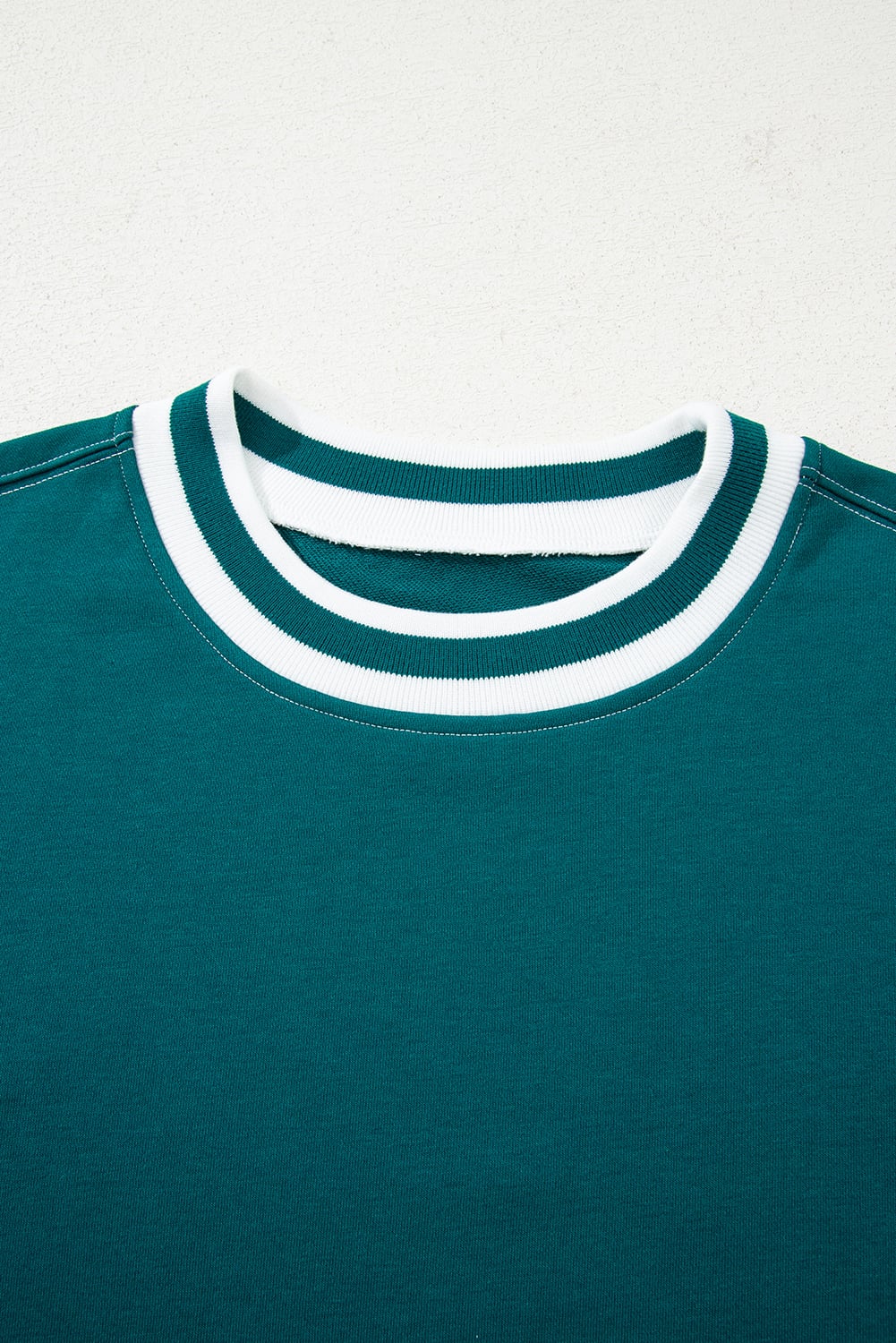 Blackish Green Contrast Striped Patchwork Round Neck Drop Shoulder Sweatshirt