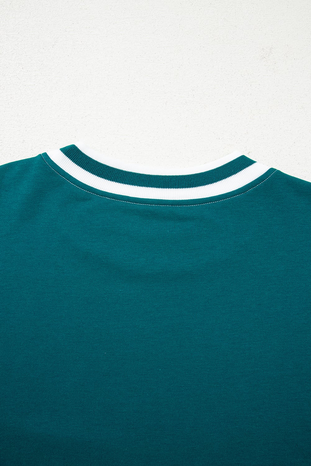 Blackish Green Contrast Striped Patchwork Round Neck Drop Shoulder Sweatshirt