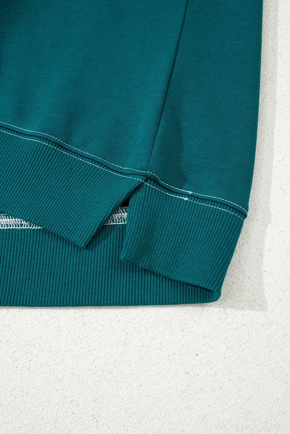 Blackish Green Contrast Striped Patchwork Round Neck Drop Shoulder Sweatshirt