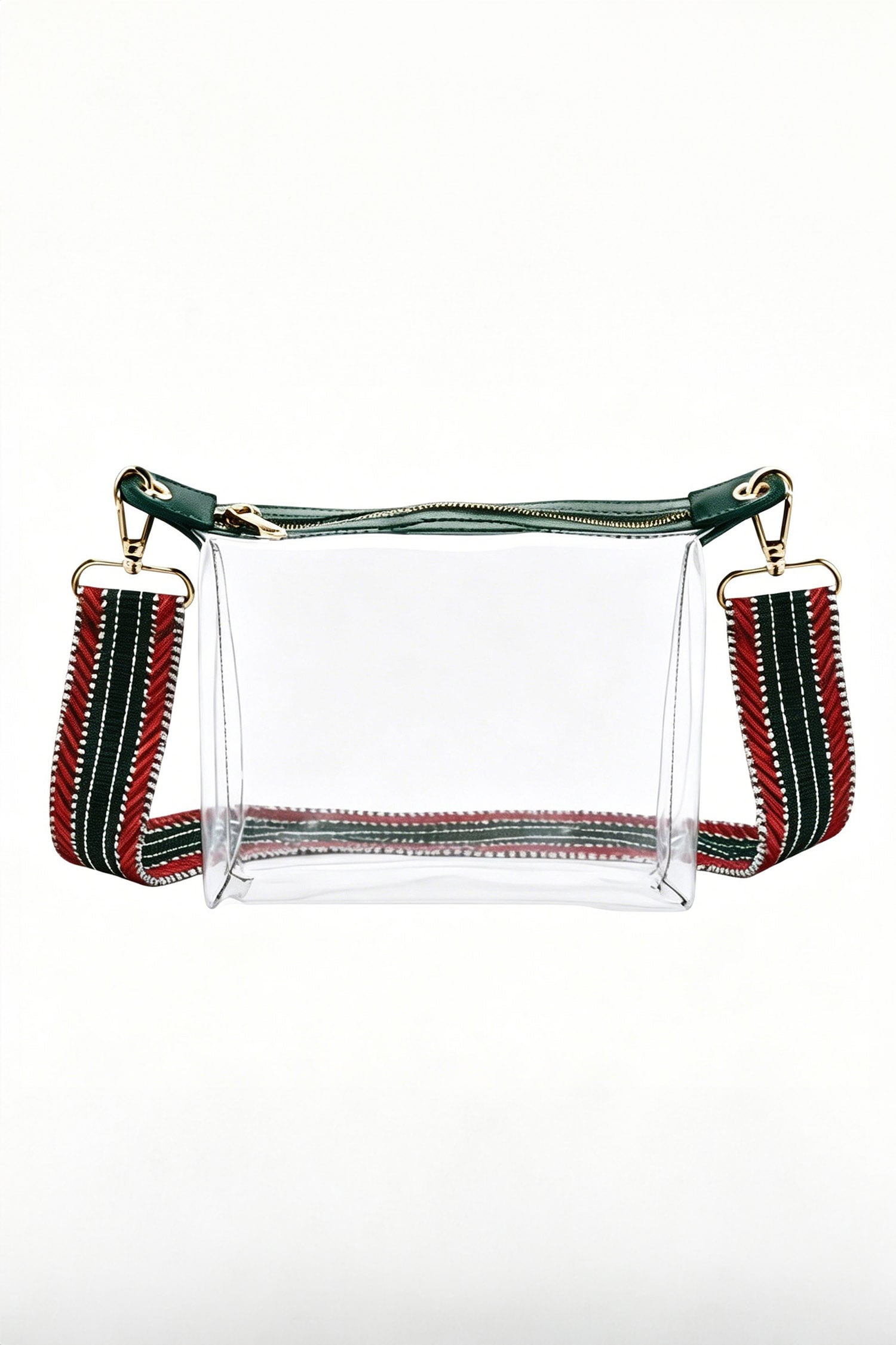 Blackish Green Contrast Trim Zipped Transparent PVC Single Shoulder Bag