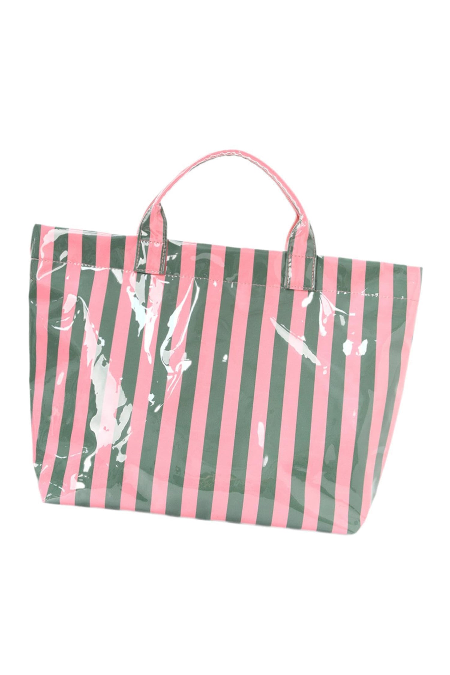 Blackish Green Glossy Striped Vinyl Large Tote Bag (Color Varied)