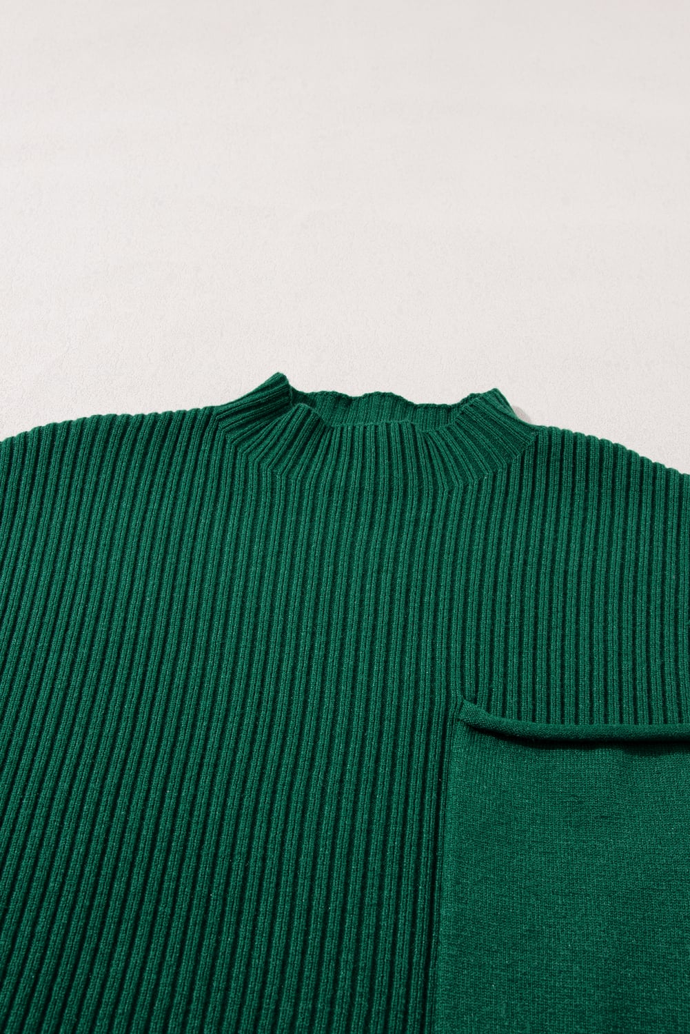Blackish Green Patch Pocket Ribbed Knit Short Sleeve Sweater