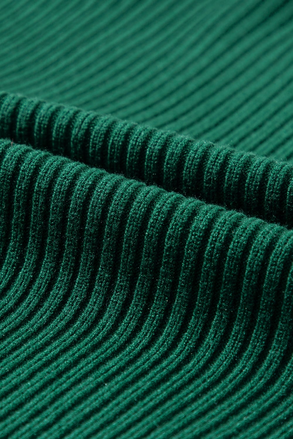 Blackish Green Patch Pocket Ribbed Knit Short Sleeve Sweater