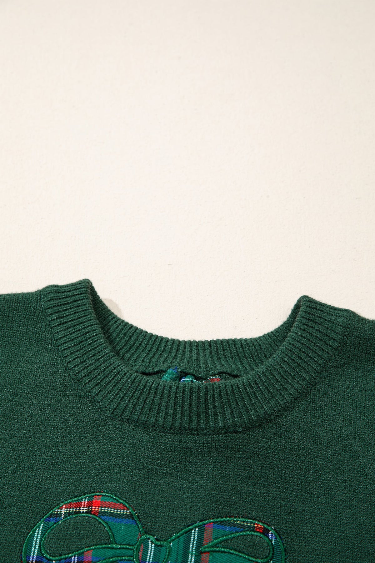 Blackish Green Plaid Bow Detail Drop Shoulder Christmas Sweater