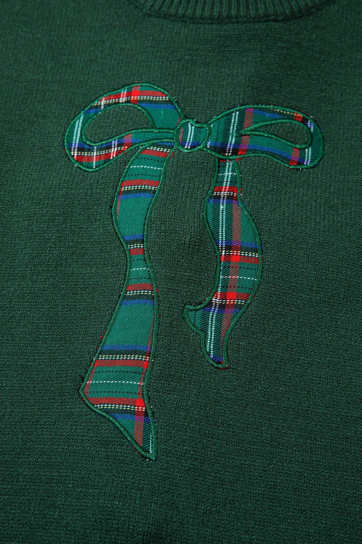 Blackish Green Plaid Bow Detail Drop Shoulder Christmas Sweater
