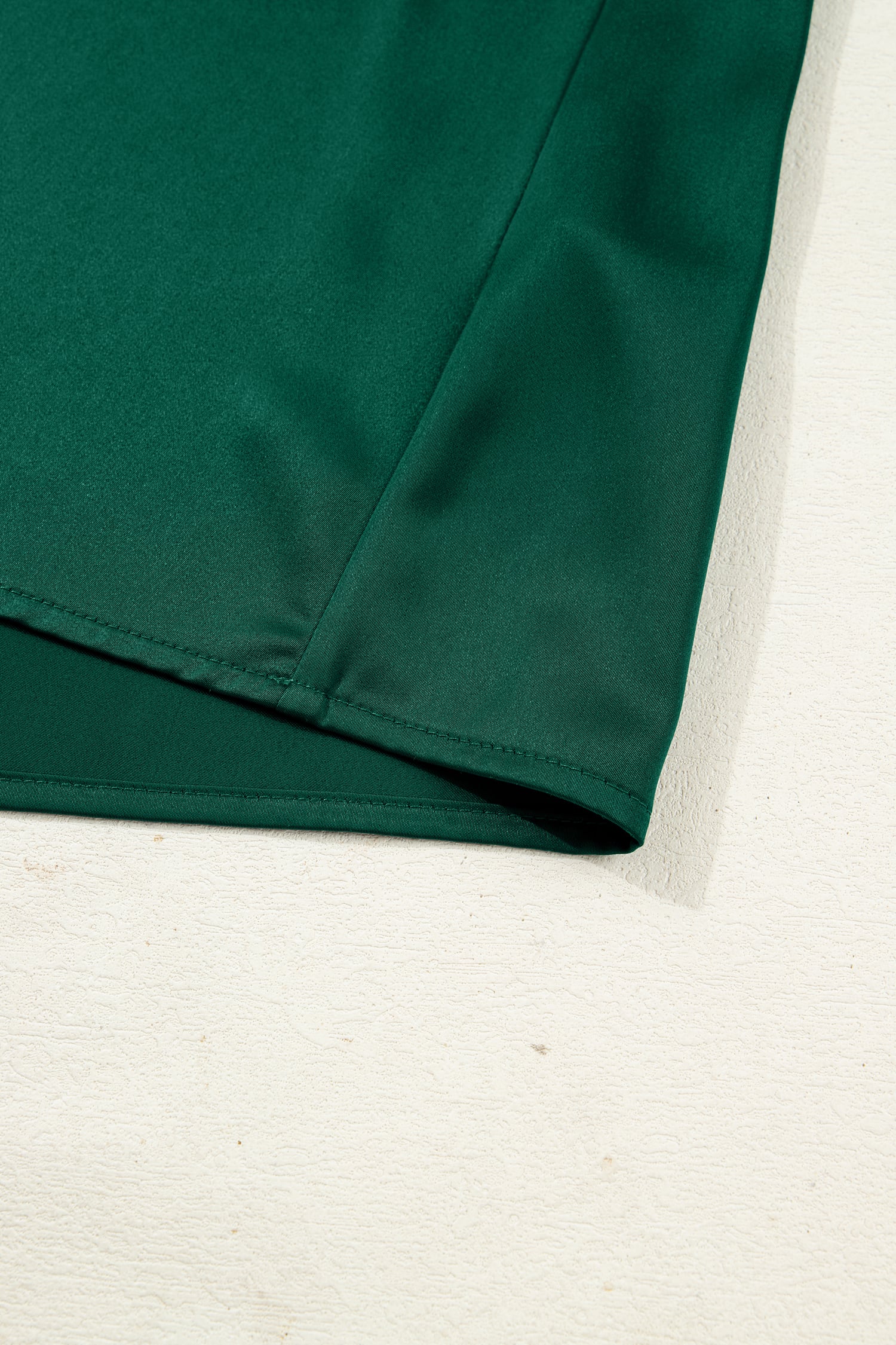 Blackish Green Solid Color Frilled V Neck Bow Detail 3/4 Sleeve Blouse
