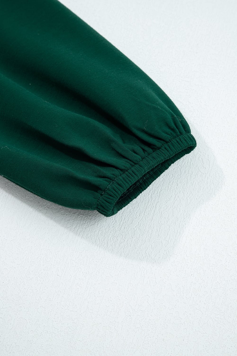 Blackish Green Solid Color Ruched Detail Long Sleeve Midi Dress