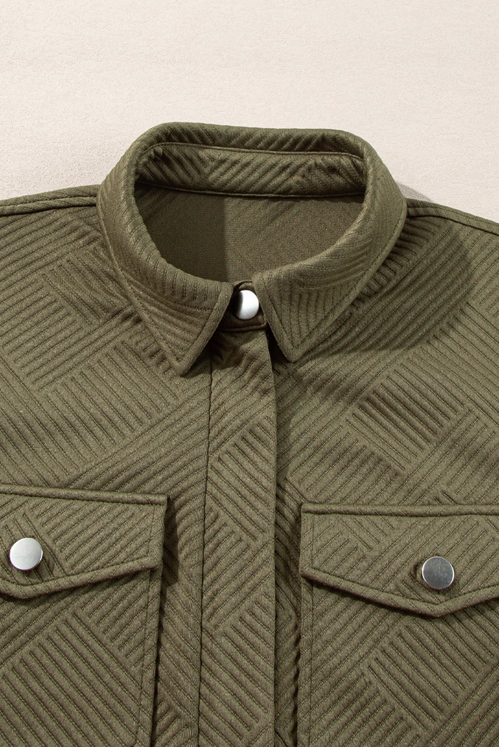 Blackish Green Solid Color Zip Up Button Flap Pocket Shirt Collar Jackets