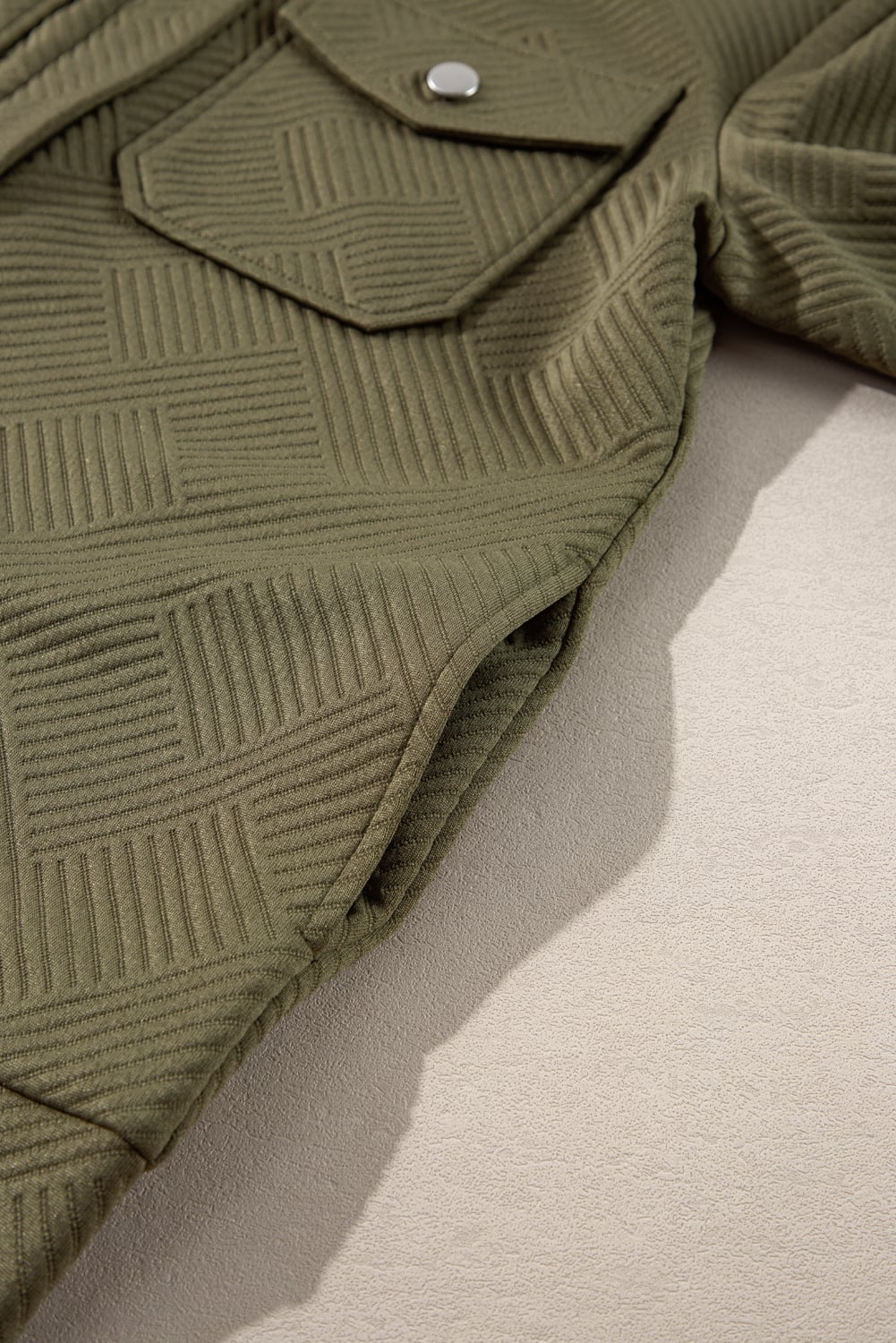 Blackish Green Solid Color Zip Up Button Flap Pocket Shirt Collar Jackets