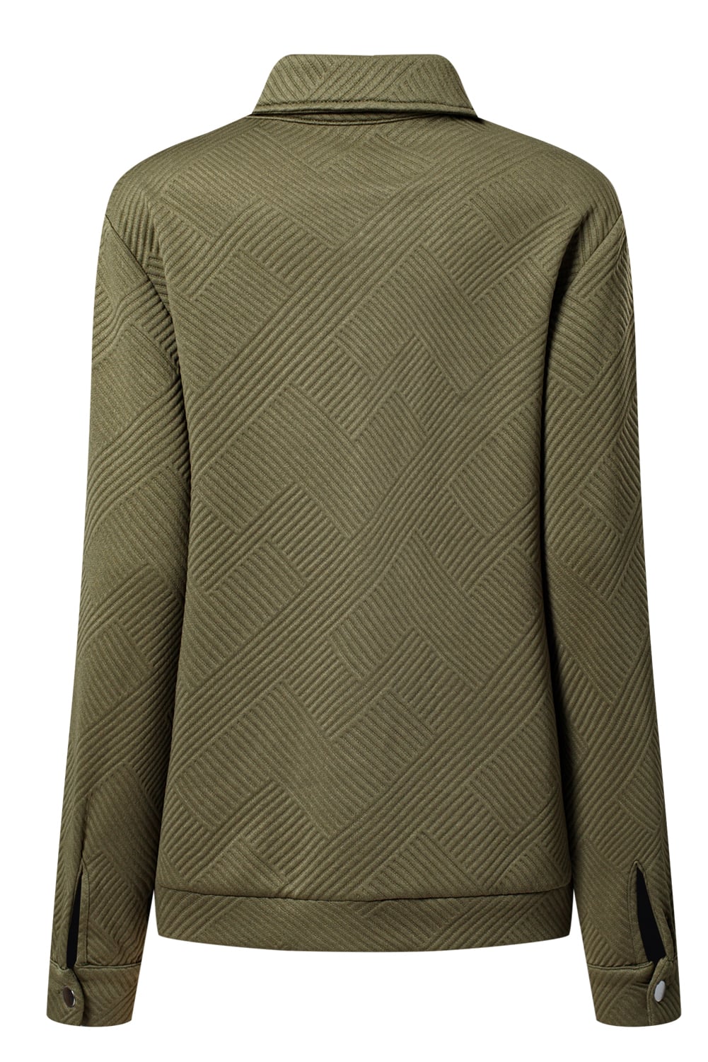Blackish Green Solid Color Zip Up Button Flap Pocket Shirt Collar Jackets