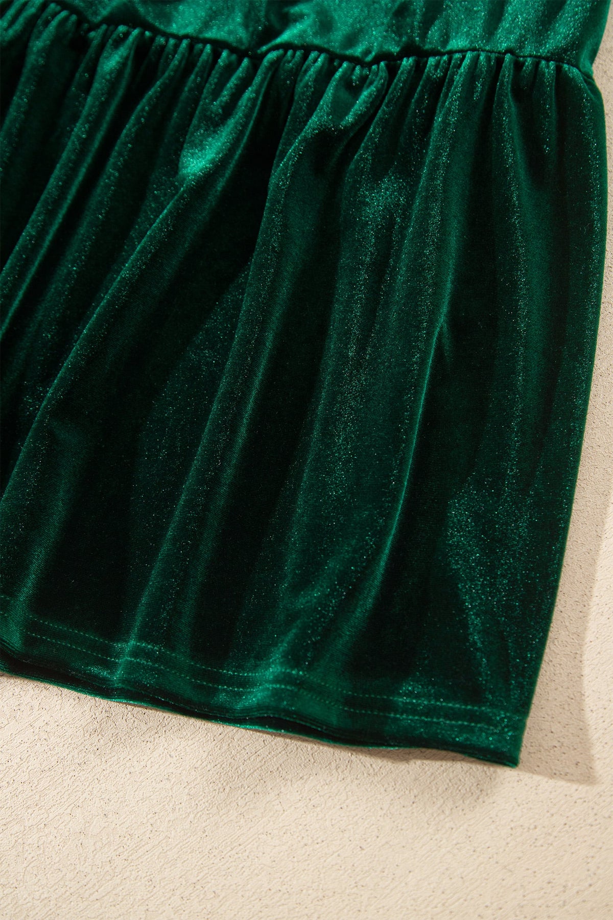 Blackish Green Velvet Short Sleeve Shirred Waist Tiered Plus Size Maxi Dress
