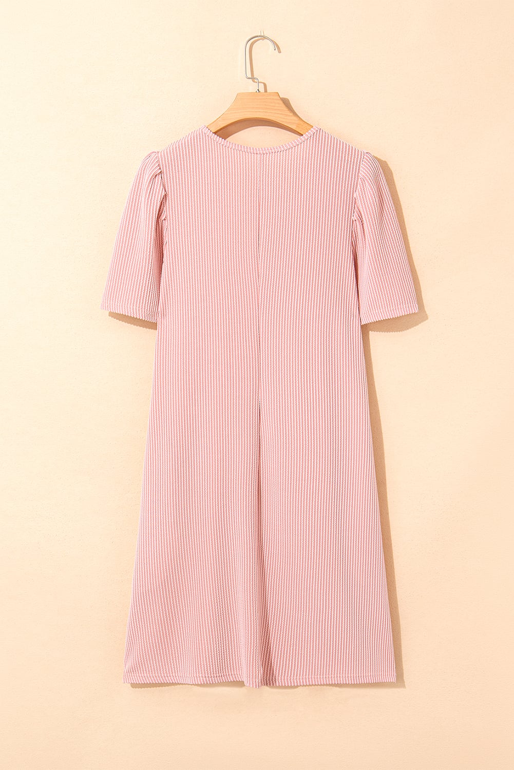 Blossom Corded Knit Crew Neck Puff Sleeve Shift Mini Dress