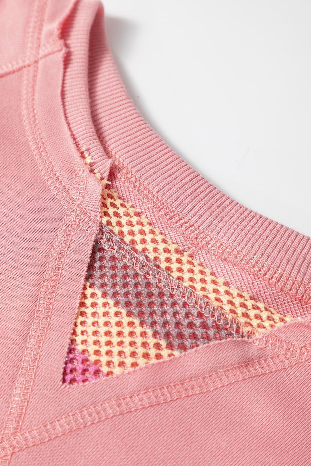 Blossom Striped Mesh Sleeve Patchwork Exposed Seam Casual Pullover Top