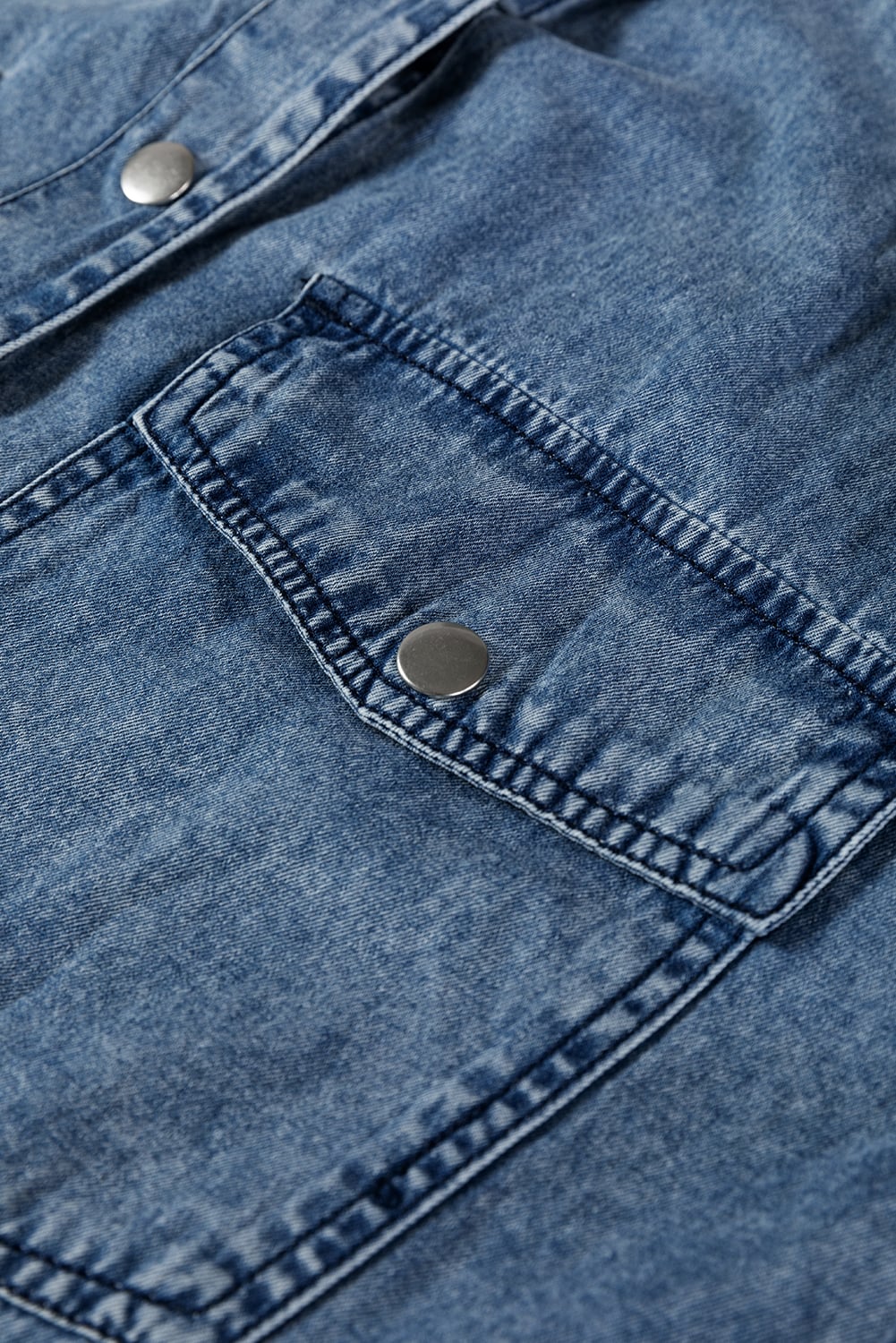 Blue Beau Chest Pocket Raw Hem Denim Loose Shirt Dress