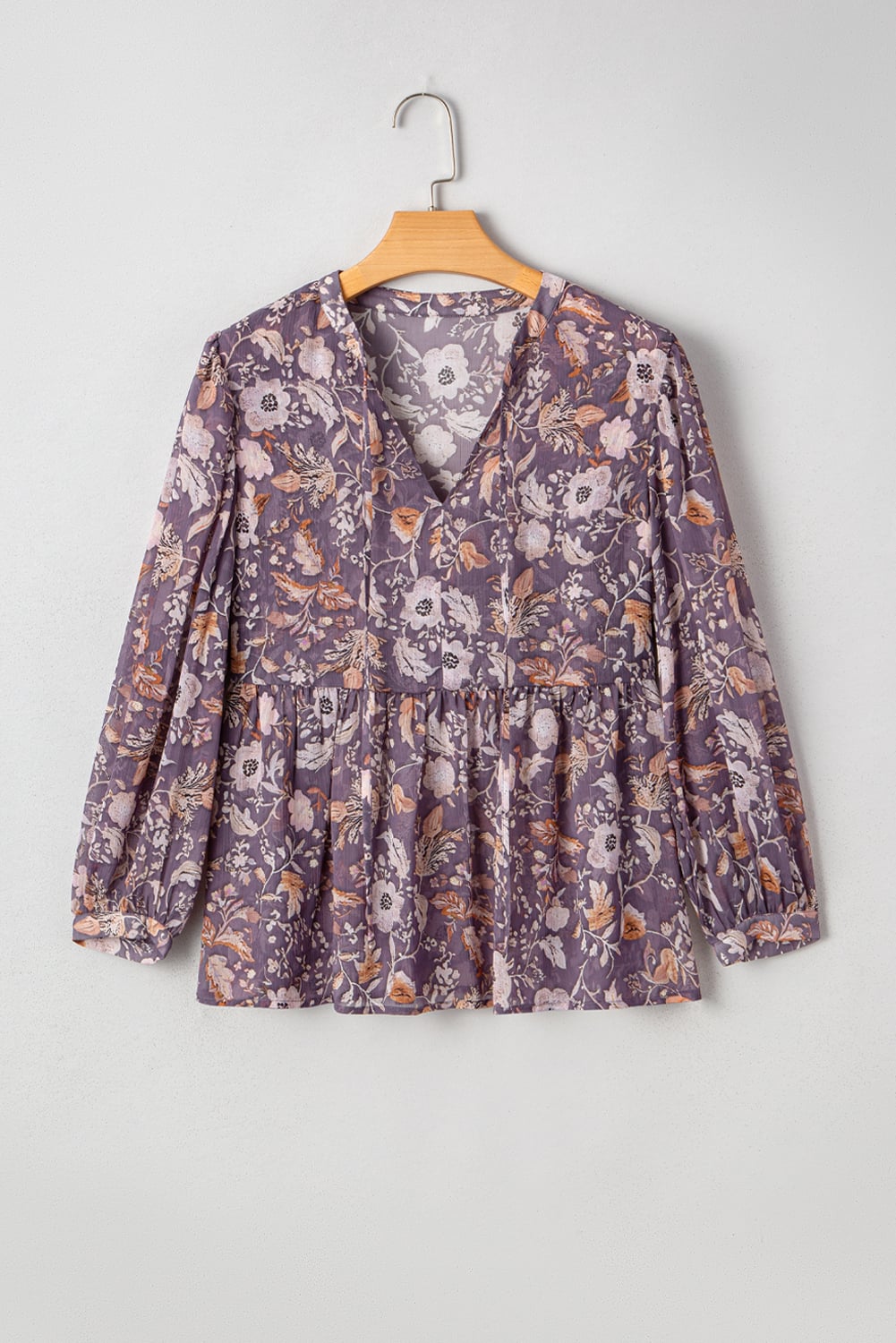 Blue Boho Flower Print 3/4 Sleeve Babydoll Blouse