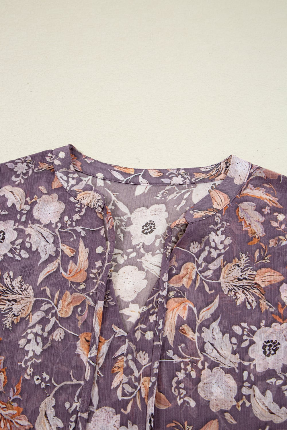Blue Boho Flower Print 3/4 Sleeve Babydoll Blouse