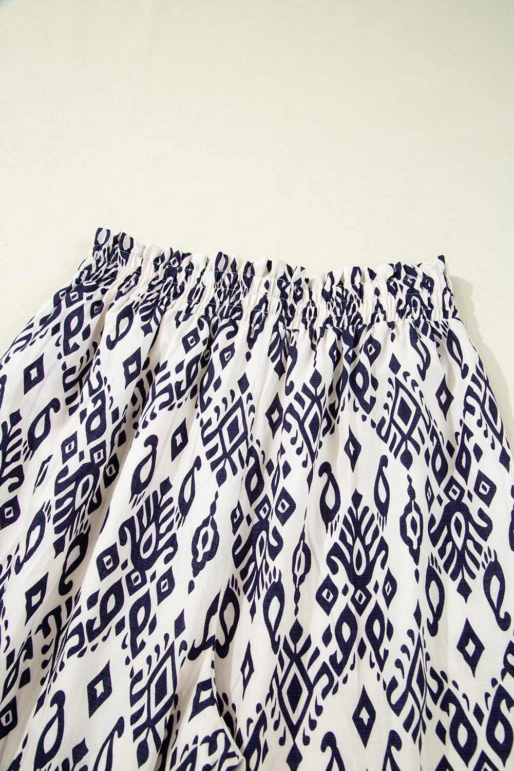 Blue Boho Pattern Print High Waist Wide Leg Loose Pants